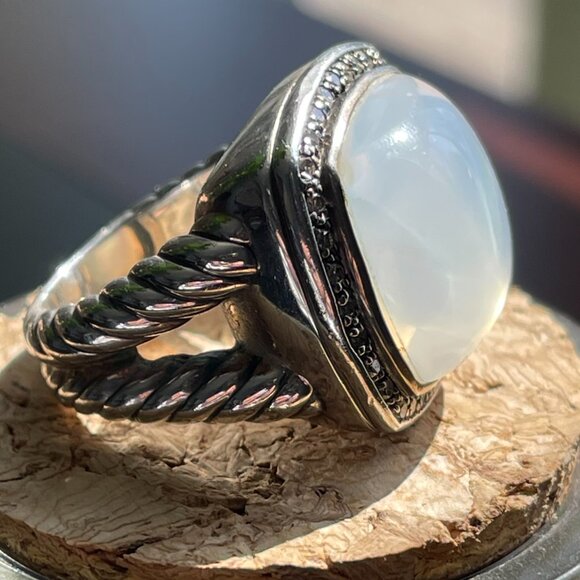 David Yurman Sterling Silver Diamond Mother of Pearl 17mm Albion Ring - Picture 4 of 4